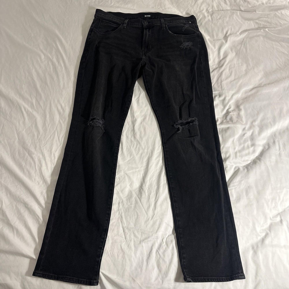 NWT HUDSON Mens Byron 5-Pocket Slim Straight Zip Fly Jeans Size 36 Distressed
